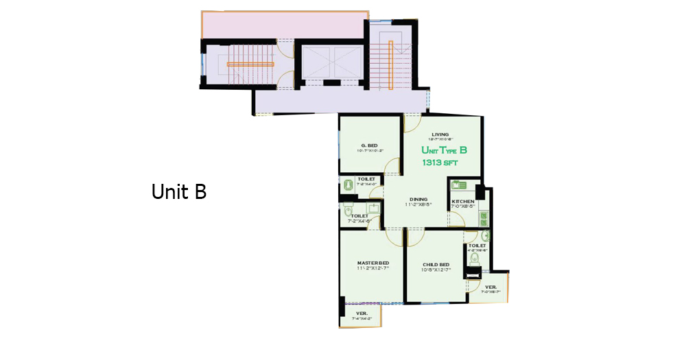 Galaxy Line 3 Bed 1st Floor Unit B 1315 SFT